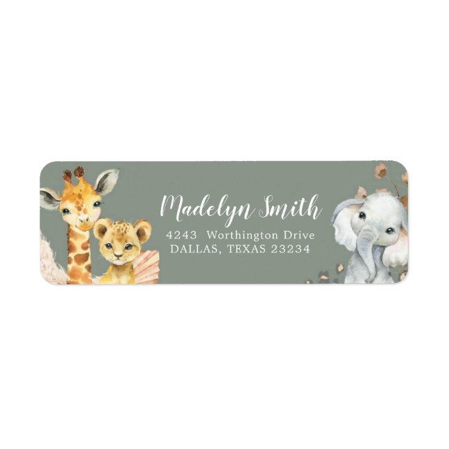 Boho Sage Green Safari Oh Boy Address Label (Front)