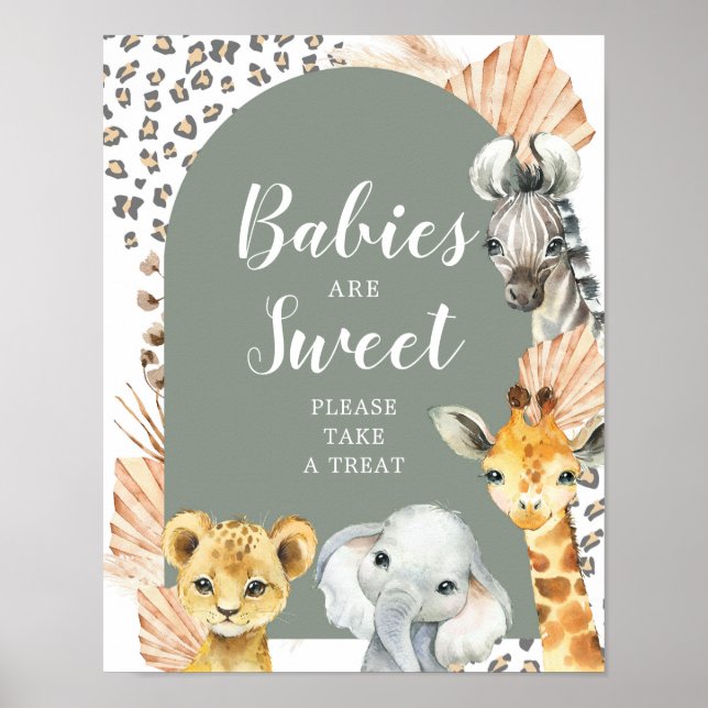 Boho Sage Green Safari Oh Boy Babies are Sweet Poster (Front)