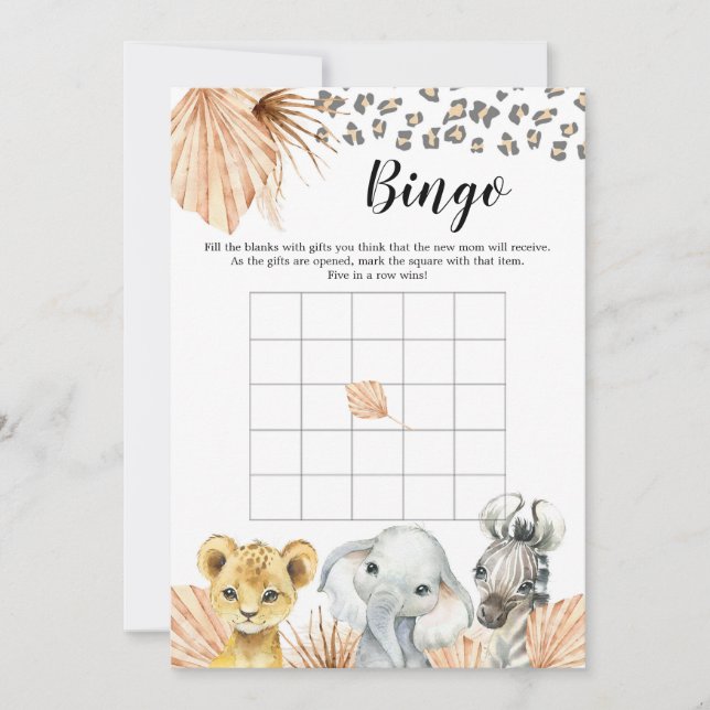 Boho Sage Green Safari Oh Boy Baby Shower Bingo Invitation (Front)