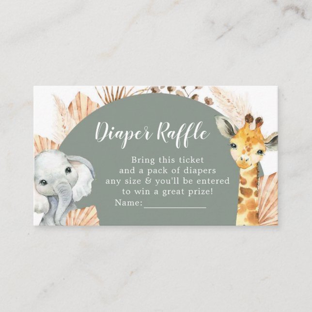 Boho Sage Green Safari Oh Boy Diaper Raffle Enclosure Card (Front)