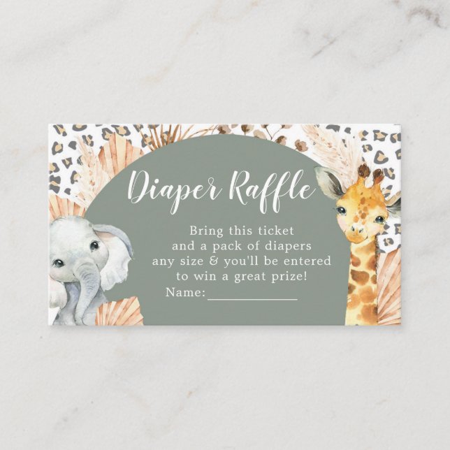 Boho Sage Green Safari Oh Boy Diaper Raffle Enclosure Card (Front)