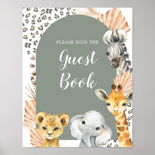 Boho Sage Green Safari Oh Boy Guest Book (Front)