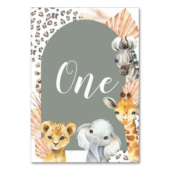 Boho Sage Green Safari Oh Boy Table Number (Front)