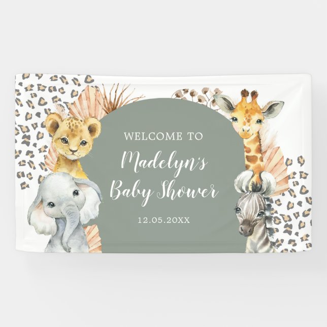 Boho Sage Green Safari Oh Garçon Grande bannière (Horizontal)