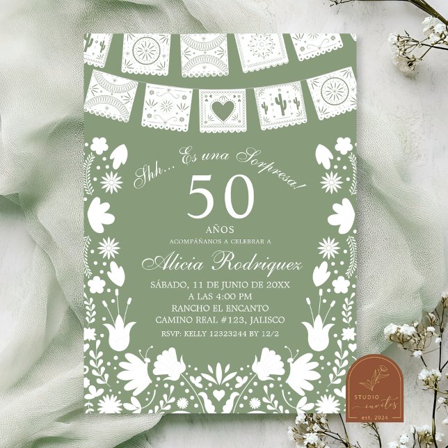 Boho Sage Green Talavera Mexican Surprise Birthday Invitation (Creator Uploaded)