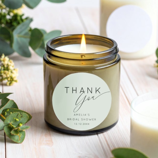 Boho Sage Green Thank You Bridal Shower  Classic Round Sticker (Creator Uploaded)