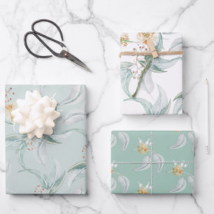Boho Sage Green Watercolor Blooming Eucalyptus Wrapping Paper Sheet