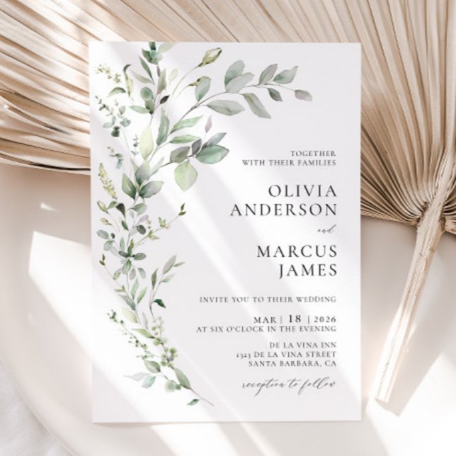 Boho Sage Greenery Botanical Wedding Invitation (Invitation Front)