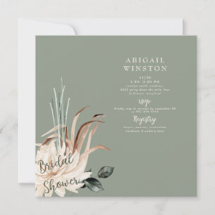 Boho Sage Pampas Grass Bridal Shower Square Invitation