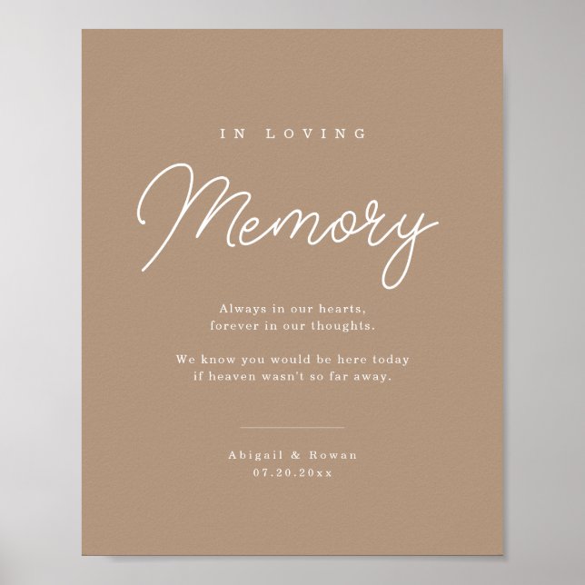 Boho Sand Minimalist Script Wedding Memorial Sign (Front)