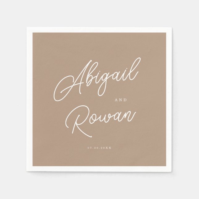 Boho Sand Minimalist Script Wedding Napkins (Front)