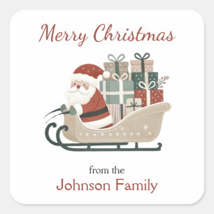 Boho Santa  Sleigh Personalized Christmas  Square Sticker