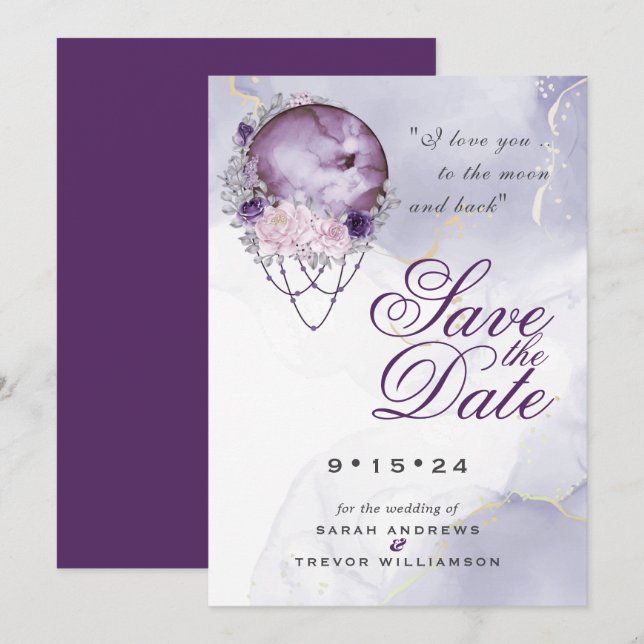 Boho Save the Date Dusty Purple Celestial Mandala Invitation (Front/Back)
