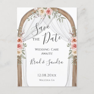 Boho Save the Date - Elegant Bohemian Floral Arch Announcement Postcard