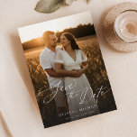 Boho Save the Date, Photo Minimalist Save the Date Invitation<br><div class="desc">Capture the essence of rustic romance with our Rustic Photo Wedding Save the Date Invitation. This card features a photo of the couple in a charming outdoor setting, complemented by classic handwritten calligraphy script. The simple yet elegant layout is enhanced by a modern QR code, making it easy for your...</div>