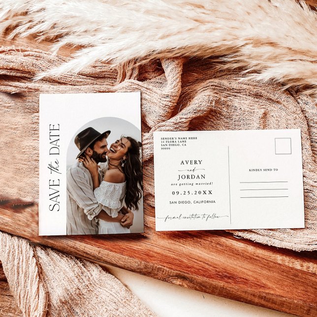 Boho Save the Date, Photo Minimalist Save the Date Postcard (Creator Uploaded)