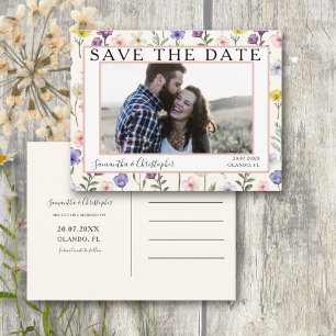Boho Save the Date Wildflower & Photo Postcard