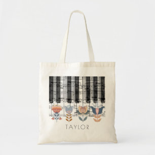 boho scandinavian folk art flowers music name tote bag