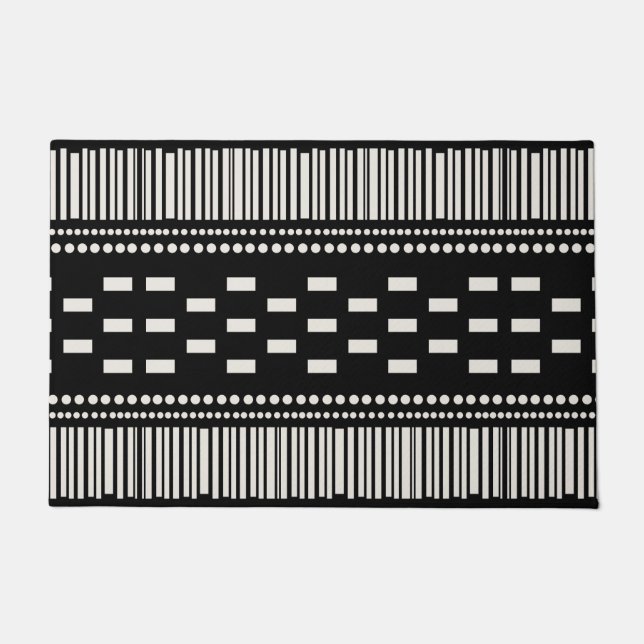 Boho Scandinavian Lines Dots Black White Doormat (Front)