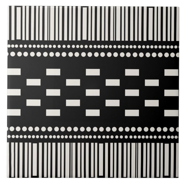Boho Scandinavian Lines Dots Black White Tile (Front)