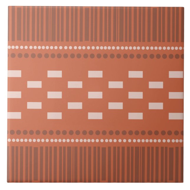 Boho Scandinavian Lines Dots Rust Tile (Front)