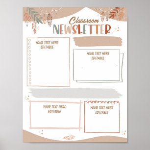 Boho school newsletter editable template poster