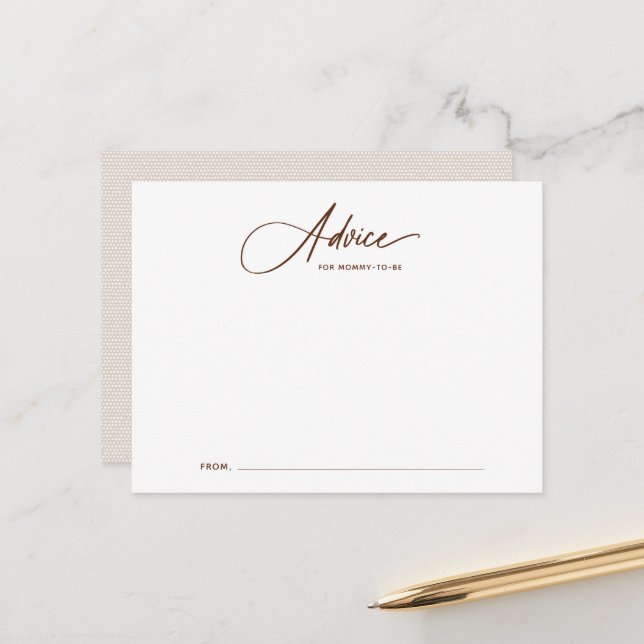 Boho Script Baby Shower Advice Card (Front/Back In Situ)