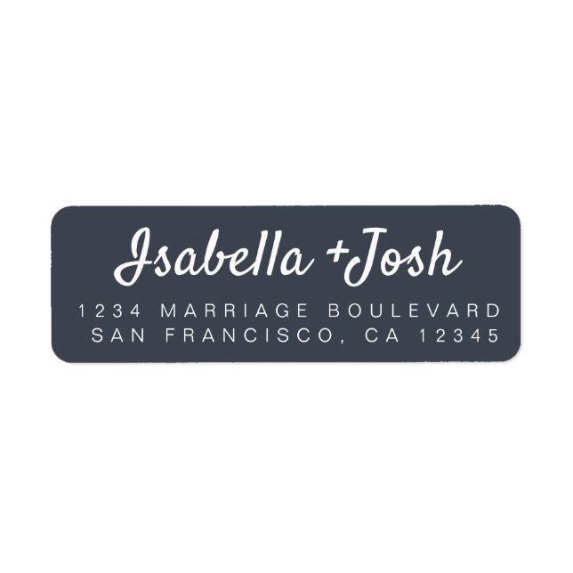 Boho Script Dark Blue Wedding Return Address (Front)