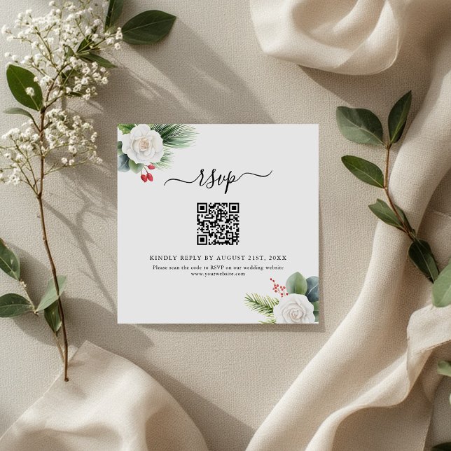 Boho Script Greenery QR Code Wedding RSVP Cards (Creator Uploaded)