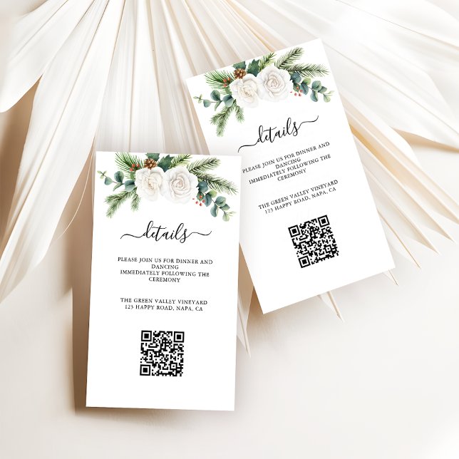 Boho Script Greenery Wedding Reception QR Code  Card (Creator Uploaded)
