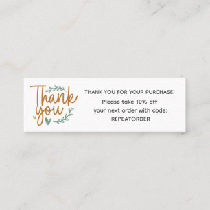 Boho script handwriting thank you logo mini business card
