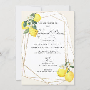 Boho Script Lemon Citrus Summer Rehearsal Dinner Invitation