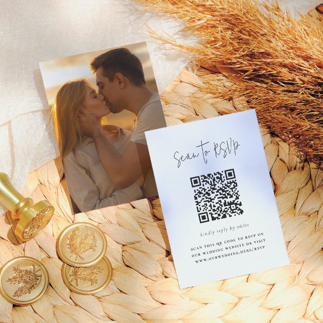 Boho Script Modern QR Code Photo Wedding RSVP Enclosure Card (Creator Uploaded)
