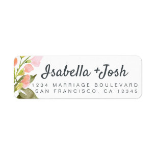 Boho Script Pink Floral Wedding Return Address