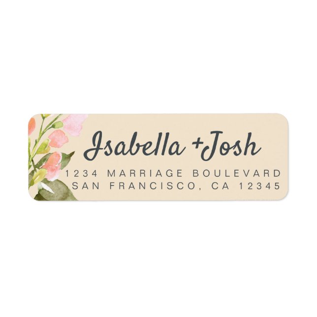 Boho Script rose Floral Mariage Adresse de retour (Devant)