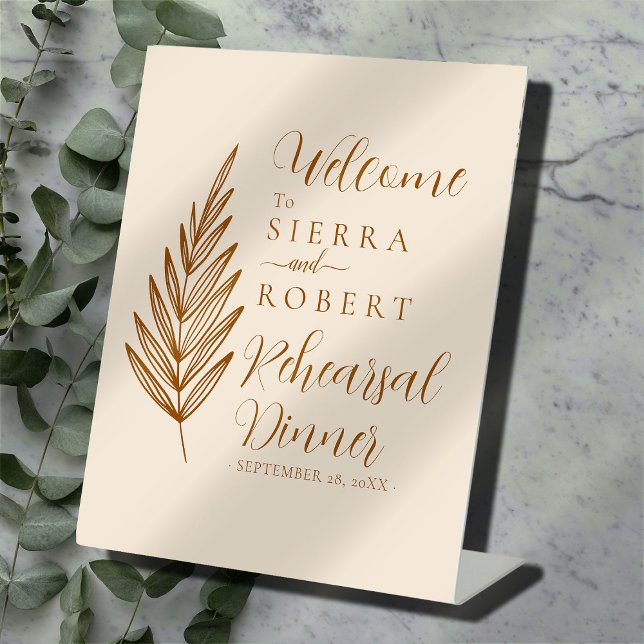 Boho Script Text Rehearsal Dinner Welcome Pedestal Sign (Creator Uploaded)