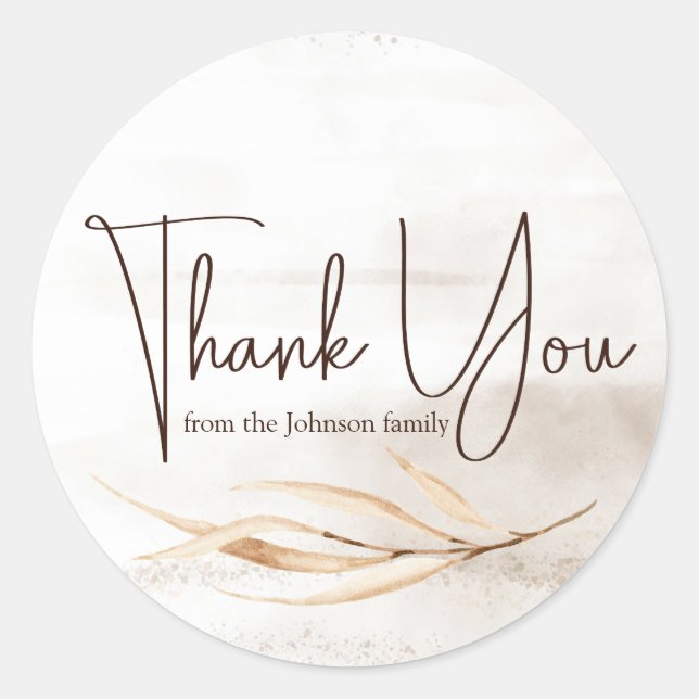 Boho Script Thank You Classic Round Sticker (Front)