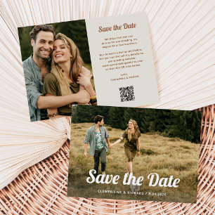 Boho Script Two Photo and QR Code Save The Date
