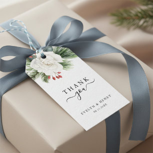 Boho Script Typography Evergreen Wedding Thank You Gift Tags