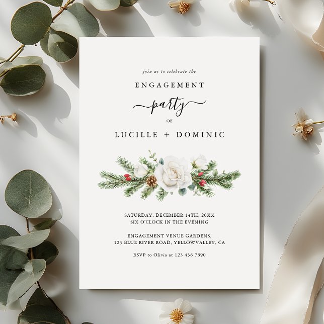 Boho Script Winter Evergreen Engagement Party Invitation (Creator Uploaded)