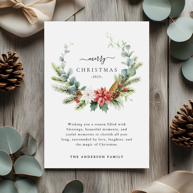 Boho Script Winter Greenery Merry Christmas Holiday Card (Creator Uploaded)