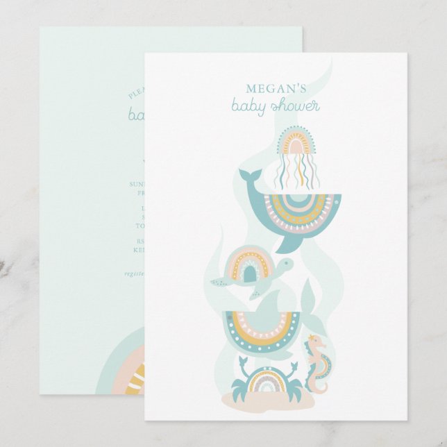 Boho Sea Animal Baby Shower Invitation (Front/Back)