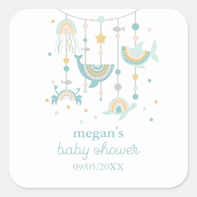 Boho Sea Animal Square Stickers (Front)