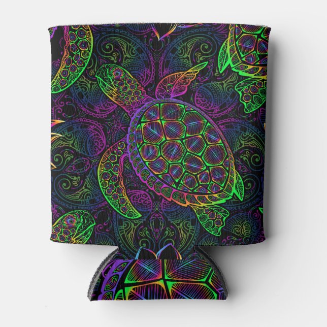 Boho Sea Turtle: Psychedelic Mandala Pattern Can Cooler (Front)