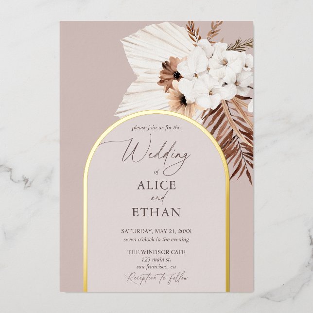 Boho séché Palm Feuille Mariage Foil Invitation (Recto)