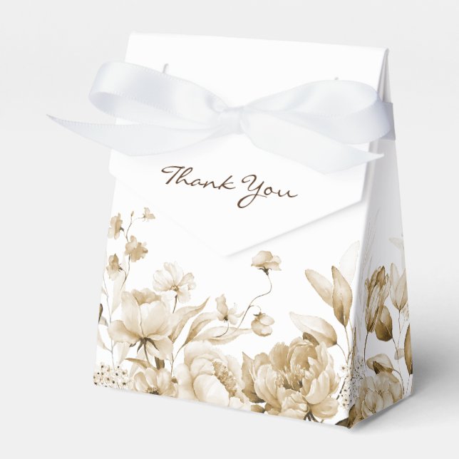 Boho Sepia Watercolor Florals Tent Favour Box (Front Side)