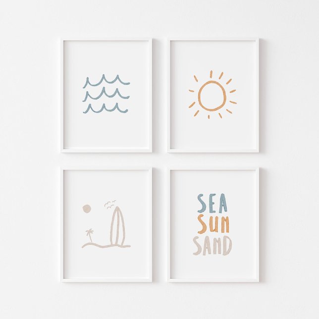 Boho set 4 boho mer soleil sable imprimé (Créateur téléchargé)