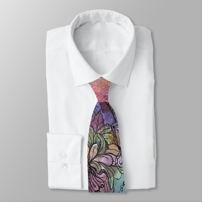 Boho Shabby Chic Flower Garden Watercolor Tie (Tied)