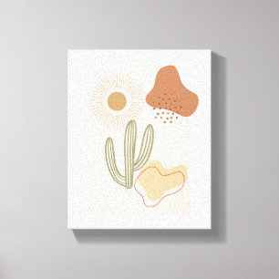 Boho Shapes Abstract Beige Terracotta Sun Cactus Canvas Print
