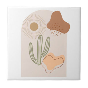 Boho Shapes Abstract Beige Terracotta Sun Cactus Tile